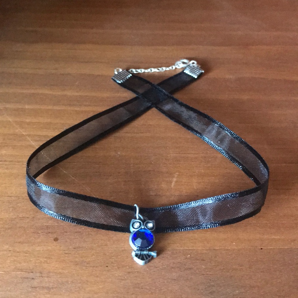 Owl Pendant Black Ribbon Choker -14.5 adjustable